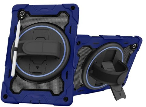 Custodia antiurto per Lenovo Tab M10 5G 10,6 TB360ZU 2023, custodia protettiva a 3 strati resistente e robusta con staffa girevole a 360°+tracolla, blu