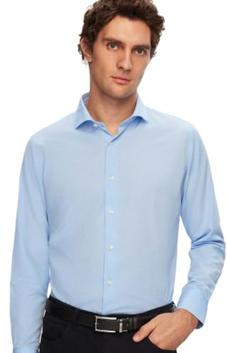 D'S DAMAT Hemd Herren Langarm Slim Fit, Polyester Baumwolle Atmungsaktiv Businesshemd Herren, Schickes Männer Hemd, Bügelleichtes Anzug Hemd, Freizeithemd Kleidung Herren, 6 Unifarben, | Hellblau - s