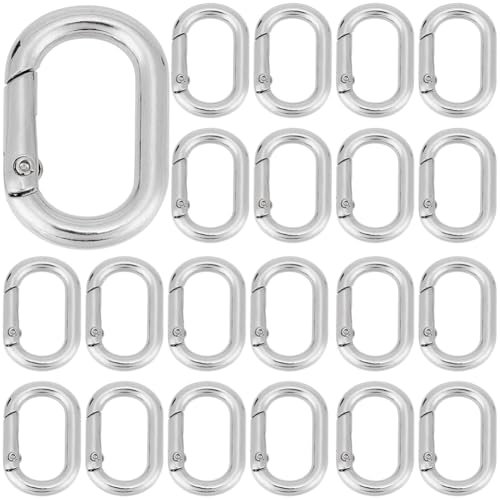 SOFPLATE 1 Caja 30 Piezas Mosquetón Ovalado con Resorte Ganchos para Llaveros Pequeños Aleación de Zinc Hipoalergénica A Granel Anillos de Gatillo de Plata Abiertos Cuadrados para Fabricación de Joyas