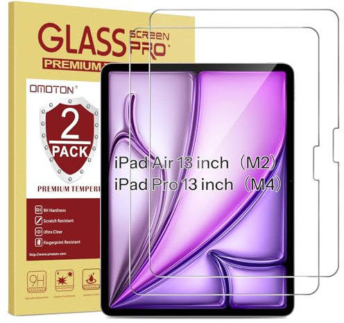 OMOTON 2 protectores de pantalla para iPad Pro de 13 pulgadas (M4) y iPad Air de 13 pulgadas (M2) 2024, cristal protector de pantalla de dureza 9H para iPad Pro 13/Air 13