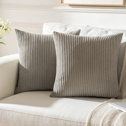 Aisybaklyn Modern Kissenbezüge 45x45 cm Grau Kordsamt Dekokissen Sofakissen Weich Deko Zierkissenbezug mit Verstecktem Reißverschluss für Wohnzimmer Sofa Schlafzimmer 2er Set