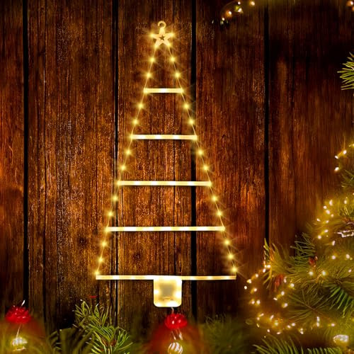 Jsdoin Christmas Decorations Lights, 2.4ft LED Ladder Battery Christmas Lights with Timer, 8 Modes, Waterproof Ladder Christmas Tree Lights for Window Wall Home Garden Outdoor Indoor Decor