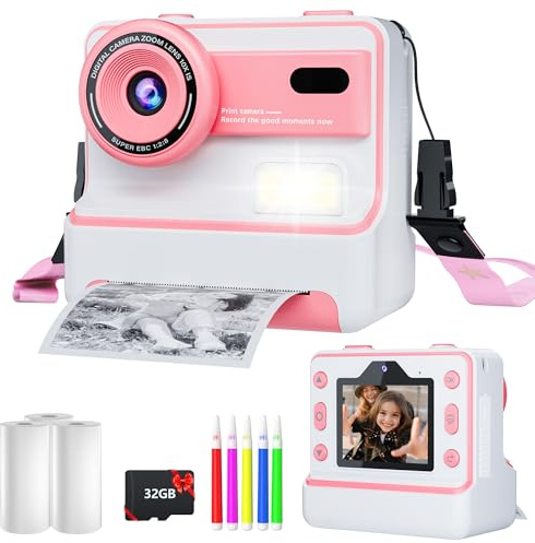 Fotocamera per bambini con stampa istantanea per ragazze e ragazzi dai 3 ai 12 anni, fotocamere digitali per bambini 1080P, regali di compleanno di Natale per 4, 5, 6, 7, 8, 9, 10 anni, giocattoli per