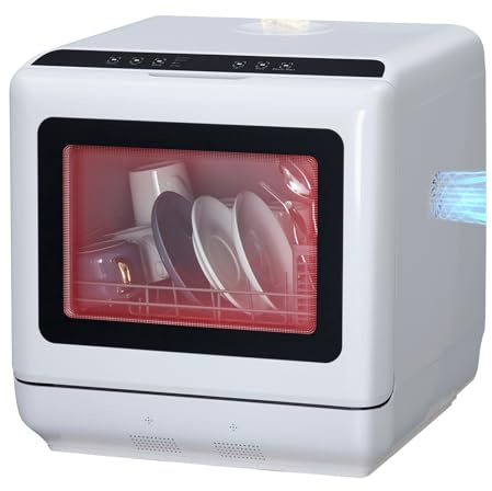 GarveeTech - Portable countertop dishwasher, compact mini dishwasher with built-in 5L water tank, 5 washing programs, air drying function, 360° double spray and high temperature,