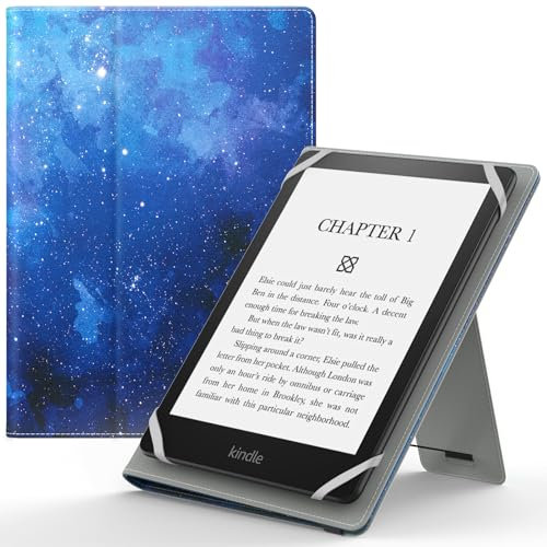 MoKo Universal Hülle für 6 6,8 7 Zoll Schutzhülle mit Handschlaufe & Verstellbarem Ständer für Kobo Clara 2E/Fire Tablet/Kindle/Kobo/Voyaga/Lenovo/Sony Kindle eBooks E-Reader Tablet, Blau Sterne