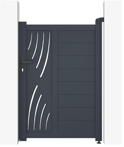 Casanoov Portillon Aluminium VELETA - 103 x 145 cm - 1 x 1,45 m - 1,49 m² - Gris Anthracite RAL 7016 - Motif Nature - Passage Piéton Moderne - Résistance Vent 55 km/h - Kit Complet Serrure