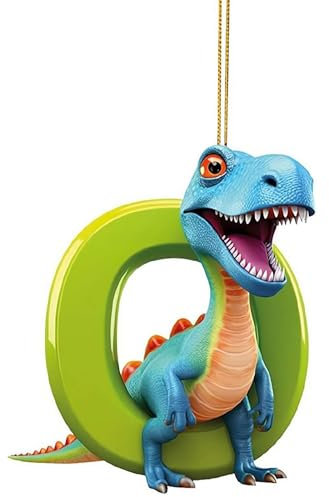 Wmool Dinosaur Christmas Ornaments, 26 Letter Cartoon Pendant, Dinosaur Xmas Tree Decorations Acrylic Dino Figures Hanging Gift, Christmas Tree Topper Ornaments for Indoors Home Decor