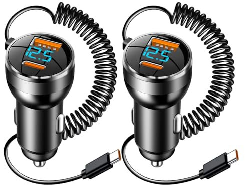 Zigarettenanzünder USB C 100 W, Kfz Ladegerät USB C, USB Zigarettenanzünder Adapter, Auto Ladegerät Zigarettenanzünder PD&QC3.0, 1.5m Spiralkabel, Für iPhone Samsung Ipad Android