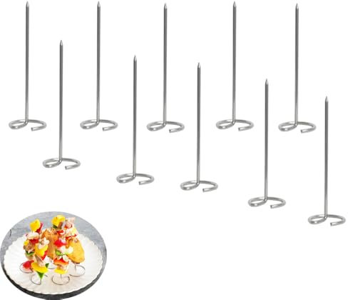 NentMent 10 Pack Air Fryer Skewers Mini Kabob Skewer Stand Stainless Steel Sticks Vertical Holder for Ninja Foodi Instant Pot Toaster Oven Grilling Kitchen Kebab BBQ Shrimp Steak Veggie Chicken