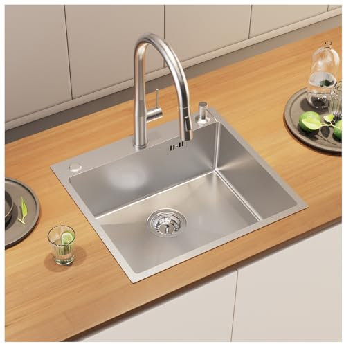 Auralum Fregadero de 54 x 49 cm de acero inoxidable+grifo de cocina extensible