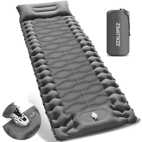 ZZXLOPEZ Isomatte Camping Selbstaufblasend, Wasserdicht Luftmatratze Outdoor mit Fußpressepumpe und Kissen, 10cm hoch Camping Isomatte Kleines Packmaß, Aufblasbare Schlafmatte für Camping, Wandern
