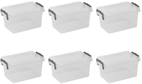 URBNLIVING Kitchen Food Locking Safe Storage Boxes with Lids Handles Clip Plastic Clear Small Medium Large Size Strong 1L Box Pack of 6 Container Multi Purpose Use