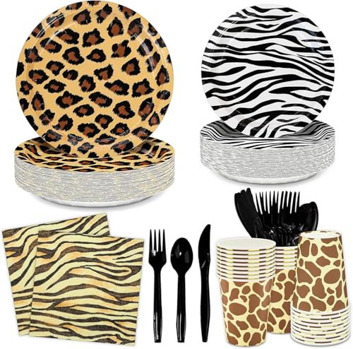 Jungle Animals Tableware for 24 Guests, 168 Pieces Jungle Safari Themed Tableware, Jungle Birthday Plate, Napkins for Decoration Boys Girls, Deco Baby Shower