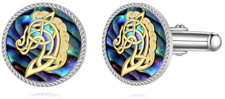 Keltischem Knoten Pferd Manschettenknöpfe für Männer 925 Sterling Silber Abalone Muschel Manschettenknöpfe Pferdeschmuck für Männer Vater