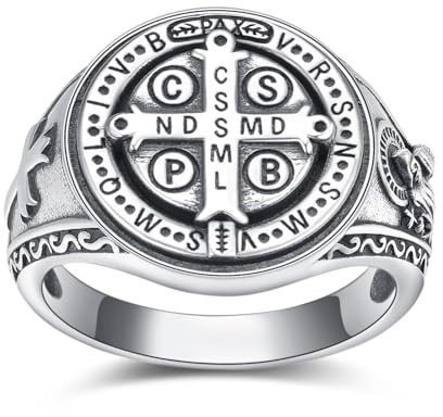 ADMETUS Heiliger Benedikt Ring Silber 925 San Benito Medallion St. Benedict Ringe Schutz Schmuck Religiöse Geschenk für Herren Ringgröße 70