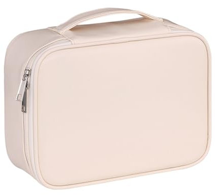 Kosmetiktasche Damen, Große Make-up Tasche, Reise Schminktasche mit Griff und Teiler, Geschenk für Frauen -wasserdichte Toilettentasche für Mädchen (weiß, 24×19×17.5cm)