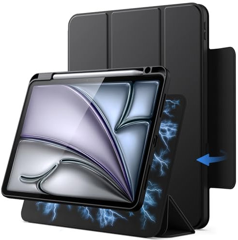 JETech Funda Magnética Desmontable para iPad Air 11 Pulgadas M3/M2 (2025/2024), iPad Air 5.ª/4.ª con Soporte para Pencil, Carcasa Giratorio Extraíble, Soporte Retrato/Paisaje (Negro)