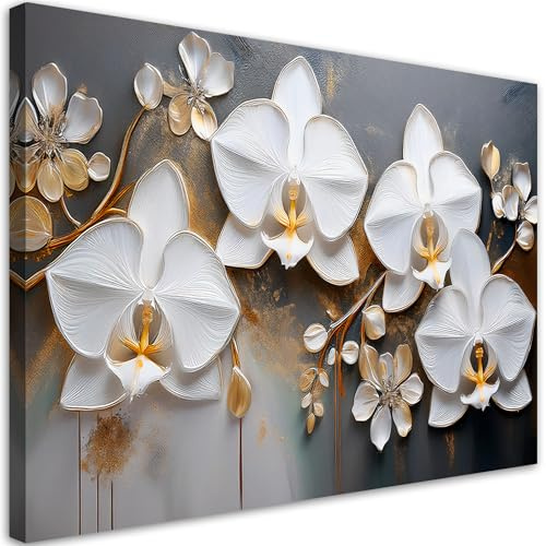 Feeby Bild auf Leinwand - Wandbilder Wohnzimmer Aesthetic - Orchidee Weiße Blume Abstraktion - 60x40 1tlg - Schlafzimmer Wandekoration - Bilder Zimmer - Living Room - Deko Wandbilder - Moderne Bild