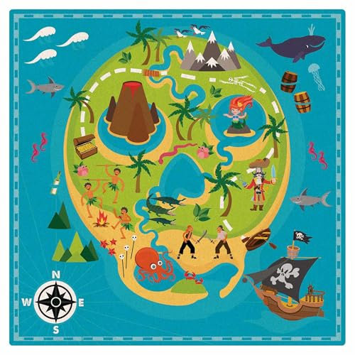 micasia Korkteppich rutschfeste Oberfläche Kinderzimmer Bodenschutz - Naturprodukt - Pirat Modern 3,5mm dünne Kork Bodenmatte bunt Kinderteppich trittsichere Matte 1917 (100x100cm)