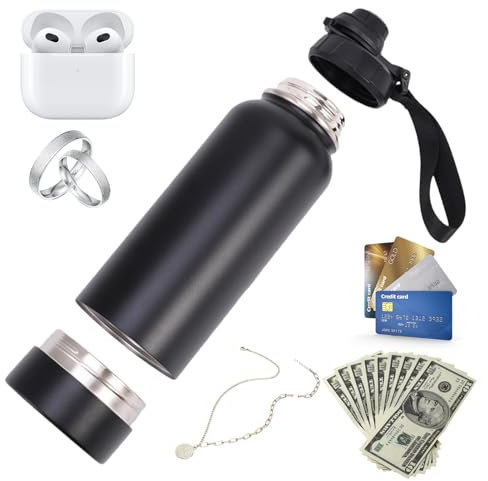 Insulated Water Bottle 720ml - Safe Flask with Hidden Compartment for Valuables | Storage for Cash & Key | Adjustable Lid with Pill Organizer | Portable Sports Waterr Bottlle