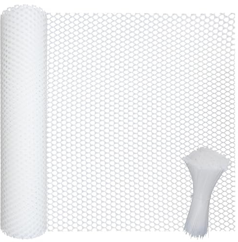 Tking Plastic Chicken Wire Mesh Roll 40cm x 3m (15.75 x 118.11) 8mm Holes & 50 Fixed Straps Fencing Mesh Poultry Breeding Netting Garden Balcony Net Fence Farm For Home Gardening Protection White