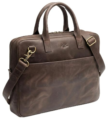 SID & VAIN große Laptoptasche echt Leder - 15 Zoll Laptop Business-Tasche ADEN L - Umhängetasche Aktentasche Herrentasche mit Schultergurt - Ledertasche Herren schwarz handgefertigt