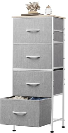 WLIVE Chest of Drawers with 4 Fabric Drawers, Storage Unit, Light Grey | Fabric Drawers Storage Unit, Wood Top Steel Frame, For Bedroom, Living Room, Kids Room