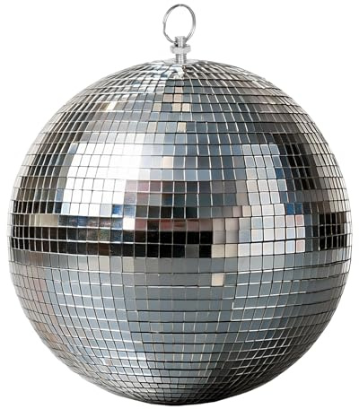 Discokugel mit Haken zum Aufhängen - 30 cm - Spiegelkugel mit Echtglas Facetten in Silber - Party Lichteffekt Hängekugel Mirrorball Disco Kugel