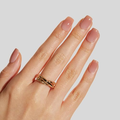 LAMIMOSA 32Pcs Press On Nails Short Square – Nude False Nails with Glue, Soft Gel Stick On Nails in 16 Sizes, Waterproof Reusable Fake Nails Kit, BARELY NUDE
