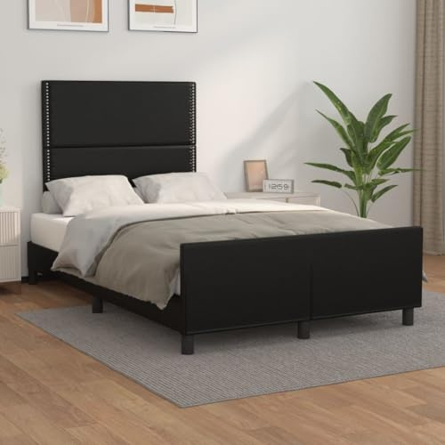 QJBSAVVA Bettgestell mit Kopfteil 120x200 cm Schwarz Lederoptik Höhenverstellbares Kopfteil Robustes Holz Lattenrost Schlafzimmer Jugendzimmer