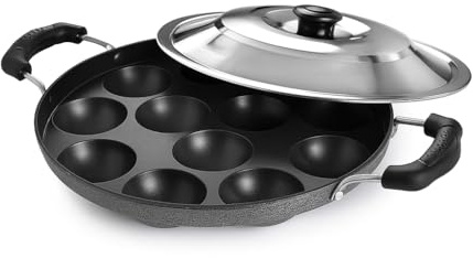 ANANYA FASHION & CRAFTS HUB Non-Stick Appam Patra Pan with Lid | 12-Cavity Paniyaram/Appam Maker | Heavy Duty Aluminium, Induction & Gas Compatible
