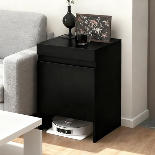 NEHCFO Armoire De Rangement Cachée pour Robot Aspirateur, Meuble en Bois avec Portes pour Robot Aspirateur, Changement D’Eau Facile pour Salon/Chambre/Cuisine(Black)