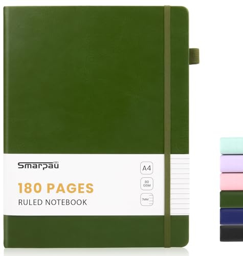 Smarpau Notizbuch Liniert A4, Leichtes Journal Tagebuch mit Dickes Papier | 80gsm Papier, Notizbücher mit Index Tabs, Journal für Büro Schule Arbeit Frauen Männer, 21.3 x 29.5cm - Dunkelgrün