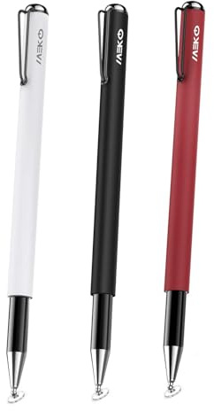 MEKO 2-in-1 Stylus Pens for iPad 3Pack, [Rainbow Series],With Pen Clip | Universal Clear Disc Stylus Touch Screen Pens for iPhone iPad and Tablets & Cell Phones,for Drawing/Writing (Black+White+Red)