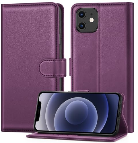 ivencase Coque pour iPhone 12 / iPhone 12 Pro, Violet foncé | étui Cuir PU Magnétique, Pochette de Portefeuille, Fonction Stand Video, Porte Carte Credit, Rabat Housse