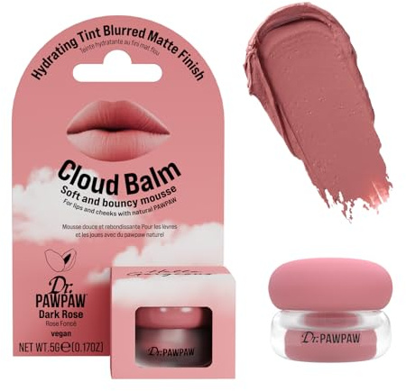Dr.PAWPAW Cloud Balm Dark Rose Tinted Lip Balm 5ml | Lightweight Hydrating Pawpaw Lip Care with Deep Rose Colour for Smooth, Glossy Lips