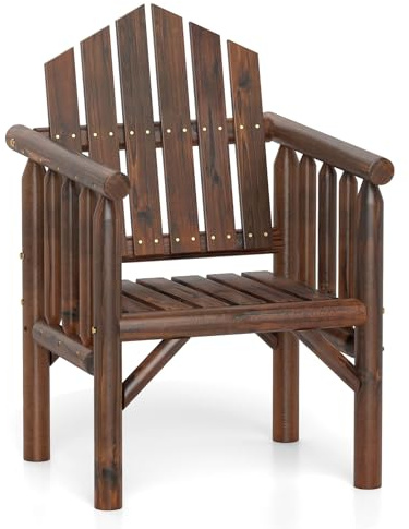 GIANTEX Gartenstuhl Holz, Außenstuhl mit Armlehnen & hoher Rückenlehne, Holzstuhl belastbar bis 150 kg, für Garten, Balkon, Terrassen, Pool (Braun)