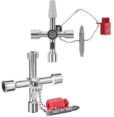 LUDHEP Set 2 Chiave Quadrata, Chiavi a Croce Multifunzione per Armadi Elettrici, Chiave Universale per Quadri Elettrici, Tubi e Serrature, con Catenella e Chiavetta