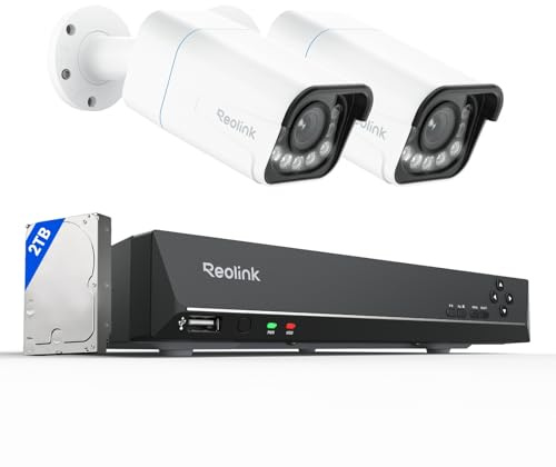 Reolink Complete 4K PoE Security System – 2× RLC-811A Cameras with 5X Optical Zoom & Spotlight + RLN8-410 NVR with 2TB HDD – 24/7 Recording, Human/Vehicle Detection