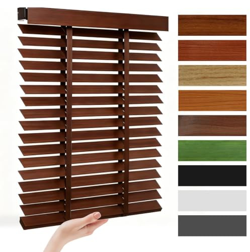 Custom Cordless Wood Blinds for Indoor Windows, Wooden Blackout Venetian Blinds with Privacy Protection for Living Room, Bedroom, Office