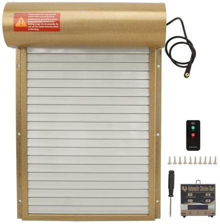 Mtlavishness Ouvre-Porte Automatique de poulailler alimenté par Batterie minuterie capteur de lumière télécommande Affichage LED Porte Automatique Manuelle de Poulet Blanc (Or)
