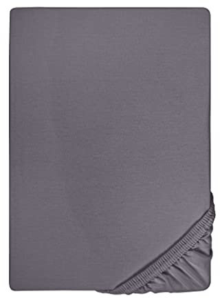 biberna 0077144 Spannbetttuch Feinjersey (Matratzenhöhe max. 22 cm), gekämmte Baumwolle, superweich 1x 140x200 cm - 160x200 cm, silber/grau