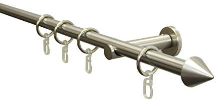 Gardinia Gardinenstangen-Set Cone, Komplettstilgarnitur inkl. Befestigungsmaterial, Länge 160 cm, Metall, Edelstahl-Optik, 5801