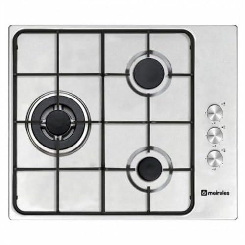 MEIRELES S0409321 Placa de Cocina vitrocerámica de 60 cm de Ancho, Marco Acero Inoxidable, 4 Zonas de cocción, Control táctil, Vidrio, Plateado
