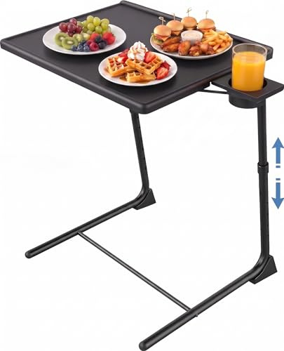 HUANUO TV Tray, Adjustable TV Tray Table - TV Dinner Tray on Bed & Sofa, Comfortable Folding TV Tray with 6 Height & 3 Tilt Angle Adjustments (Black)