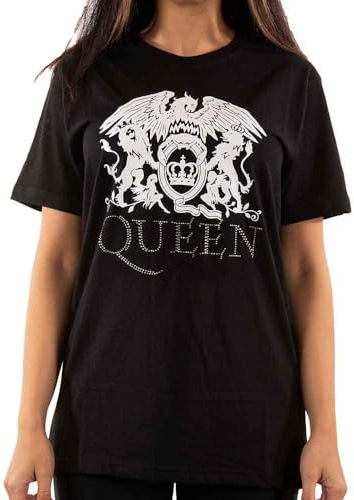 Queen Classic Crest Logo Diamante Unisex T-Shirt (Large) Black