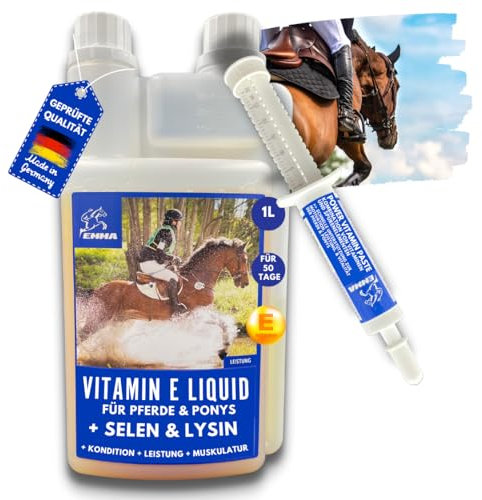 Selen Vitamin E Lysin Liquid & Paste für Pferde mit Selen Vitamin E Lysin hochdosiert I Pferd Vitamine komplex Unterstützung Energie Leistung Muskulatur & Regeneration für Muskelaufbau Pferd 1L 30ml