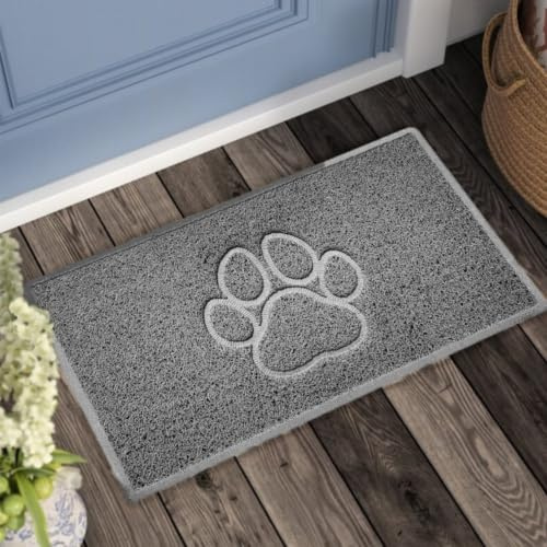 Nicoman Paw Embossed Shape Outdoor Only Dirt-Trapper Door Mat Washable Barrier Heavy Duty Doormat - (Drainage Open-Back, Small, Grey, 60 x 40cm)