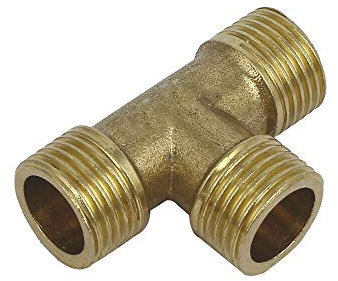 BE-TOOL 3-Wege-Schlauchverbinder, T-Stück-Verbinder, Messing, T-förmig, Rohr-Kupplung für Luft, Kraftstoff, Wasserleitung (1/2 Zoll männlich x 1/2 Zoll männlich)