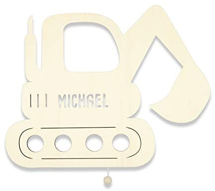 hellomini Personalisierbares LED-Nachtlicht mit Name für Kinder & Babys | Holz-Wandlampe | Schlummerlicht mit Motivwahl – Geschenk zur Geburt & Taufe (Bernd der Bagger)
